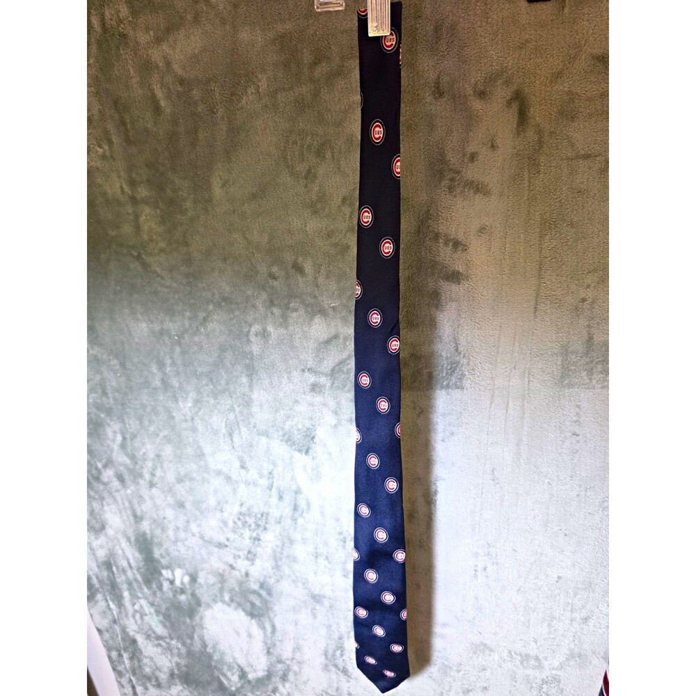 Vintage Chicago Cubs MLB Cervantes Logo Print Navy Blue Polyester Necktie USA
